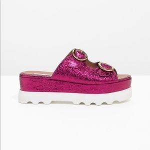 & other stories metallic pink sandals size 39